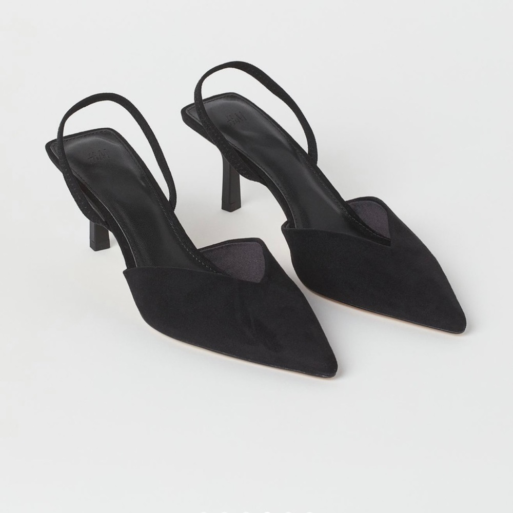 Black Faux Suede Slingbacks